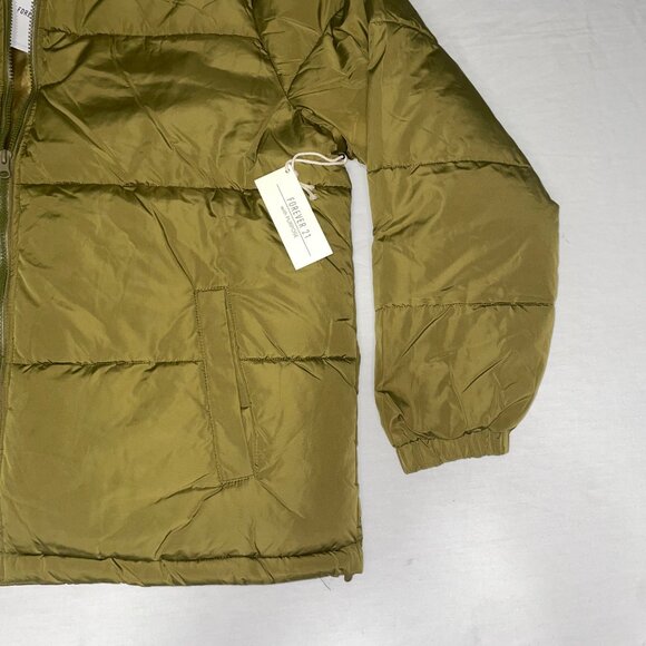 Unisex Olive Green Puffer Jacket –Lightweight Quilted Zip-Up – Forever 21 Size L - Picture 2 of 8